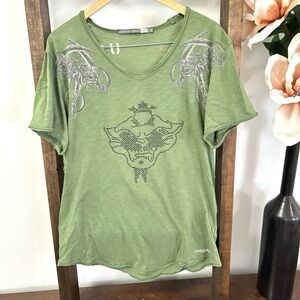 Christian Audigier Y2K studded v neck tee